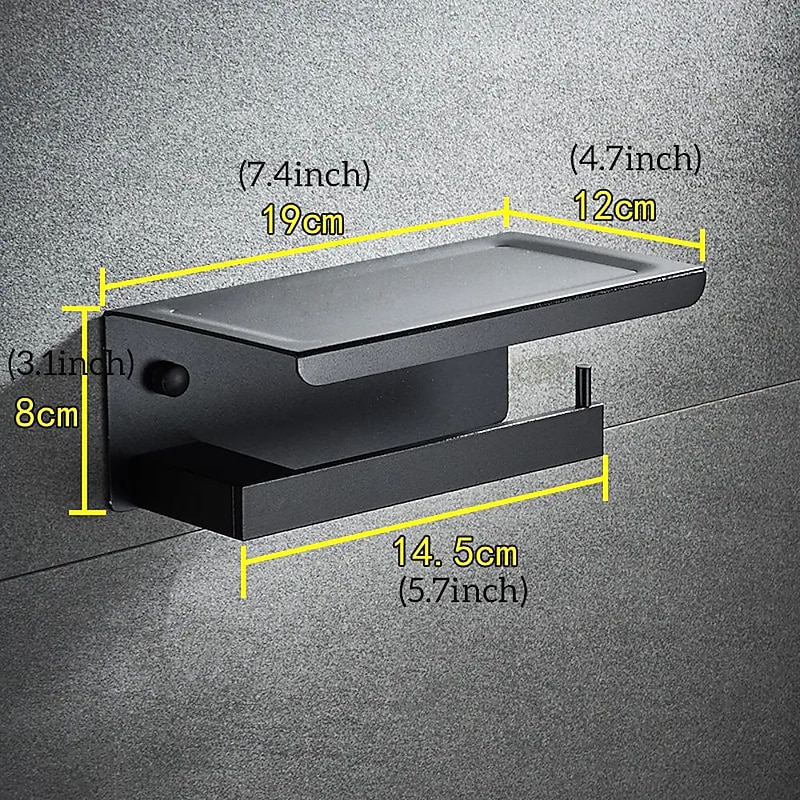 Toilet Paper Holder with Shelf Wall Mounted,Aluminum Toilet Paper Roll Holder, Tissue Roll with Mobile Phone Storage3