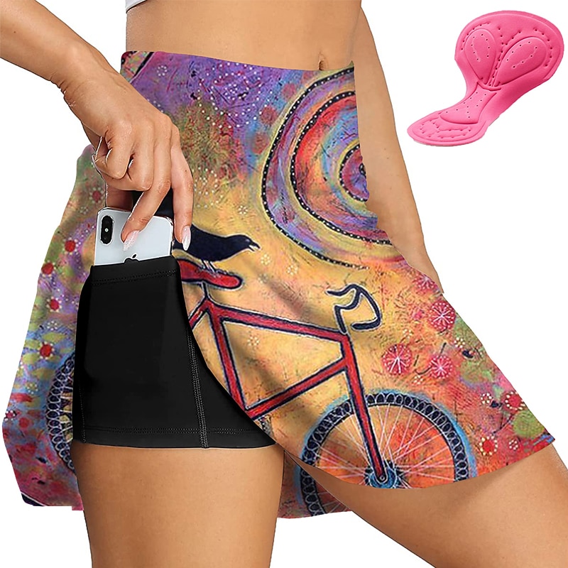 Women's Graphic Cycling Skort Skirt Bike Skirt Bottoms Race Fit Mountain Bike MTB Road Bike Cycling Sports 3D Pad Cycling Quick Dry Moisture Wicking Violet White Spandex Clothing Apparel Bike Wear2