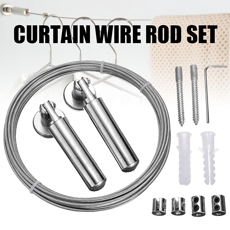 Wallniture Curtain Rod Set for Tapestry Kids Crafts Wall Decor Picture Hanging Kit  Curtain Wire Rod  Stainless Steel Photo Hanging Wire Clothesline Wire Window Curtain Tension Wire (5 Meter)2
