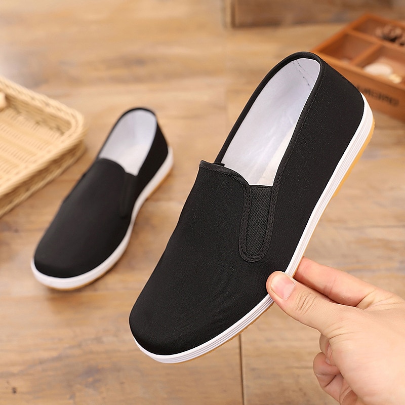 Men's Black Canvas Slip-On Shoes with Anti-Slip Sole – Lightweight Traditional Loafers for Daily Wear and Indoor Comfort2