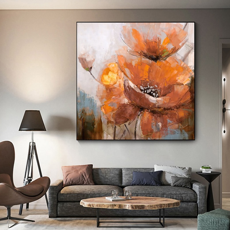 Handmade Oil Painting Canvas Wall Art Decoration Modern Large Orange Flower for Living Room Home Decor Rolled Frameless Unstretched Painting