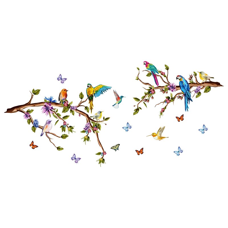 Branches Flowers Birds Butterflies Transferable Wall Stickers Home Decoration Wall Decals Bedroom Living Room Study 3pcs2