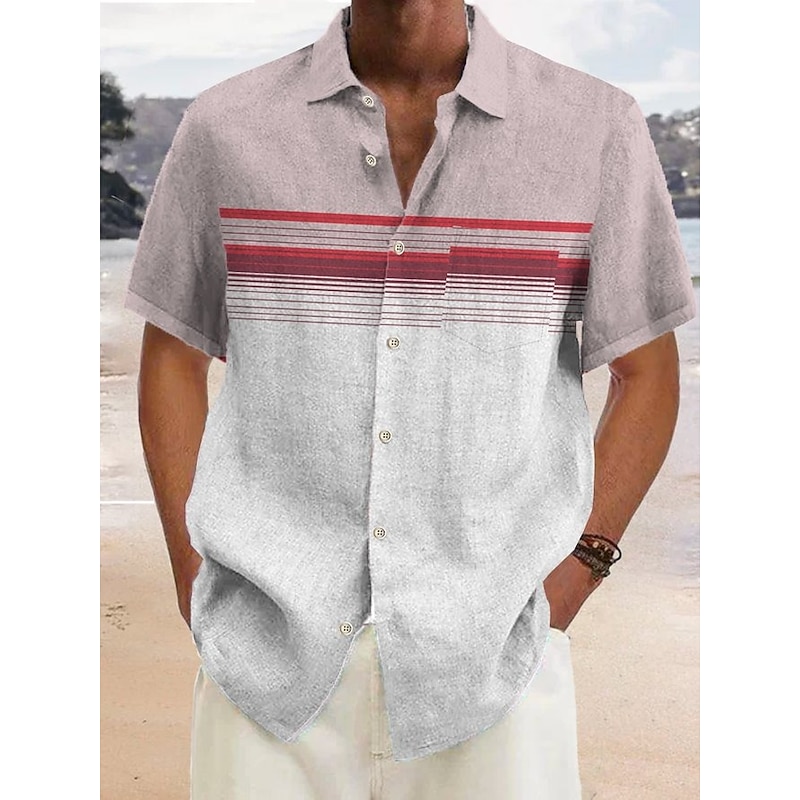 Men's Geometry Shirt Button Up Shirt Short Sleeve Sports Fashion Streetwear Outdoor Street Daily Summer Spring Turndown Print Button-Down Purple Brown Green White+White Dark Blue 9