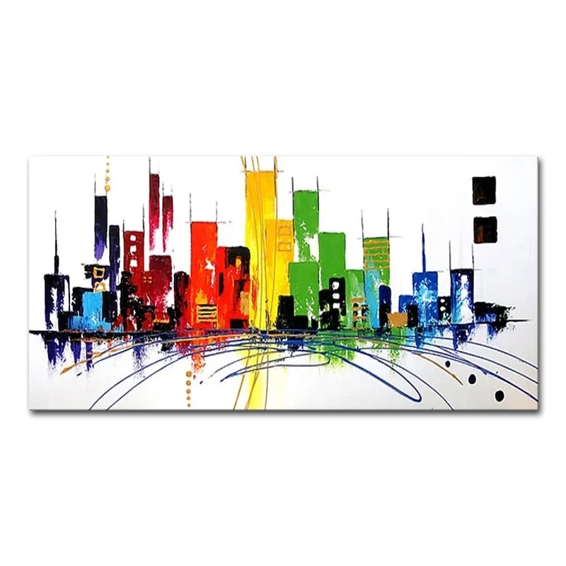 Mintura Handmade Colorful City Landscape Oil Paintings On Canvas Wall Art Decoration Modern Abstract Picture For Home Decor Rolled Frameless Unstretched Painting4