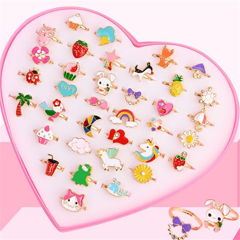 Alloy Ring Cartoon Cute Ring Children's Jewelry Jewelry Mixed 12/36 Pieces 1 Box Toy Jewelry