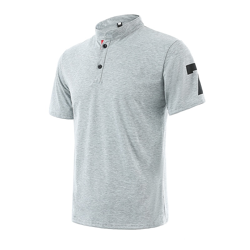 Men's Button T Shirt Henley Shirt Short Sleeves Standing Collar Summer Number Streetwear Stylish Modern Buttons Vacation Casual Daily Black White Light Grey Top Tee for Men4