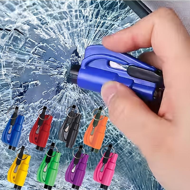 2 In 1 Safety Belt Cutter Emergency Key Chain Car Escape Tool Metal Safety Hammer Mini Fire Hammer Life-saving Hammer Car Emergency Escape Device Window Breaker