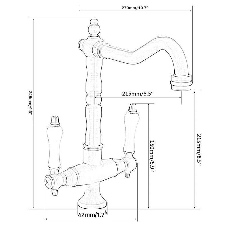 Twin Lever Traditional Kitchen Sink Mixer Taps, Dual Lever Cold and Hot Faucet Deck Mounted, 360° Swivel Spout Sink Tap with 2 Ceramic Handles, Antique Brass Classic Double Handle for Kitchen Bathroom3