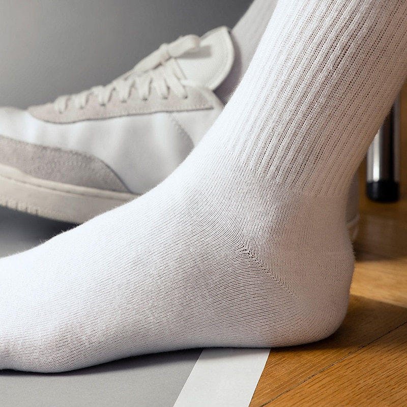 Men's 5 Pairs Socks Tennis Socks Crew Socks Black White Color Plain Outdoor Daily Holiday Medium Spring, Fall, Winter, Summer Stylish Classic3