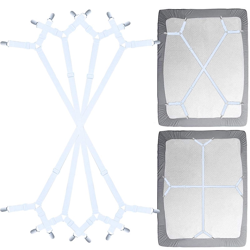 Bed Sheet Clip Straps - 2 Way Adjustable Crisscross Sheet Corner Holder Straps Gripper Elastic Sheet Band Mattress Straps Fasten Suspenders4