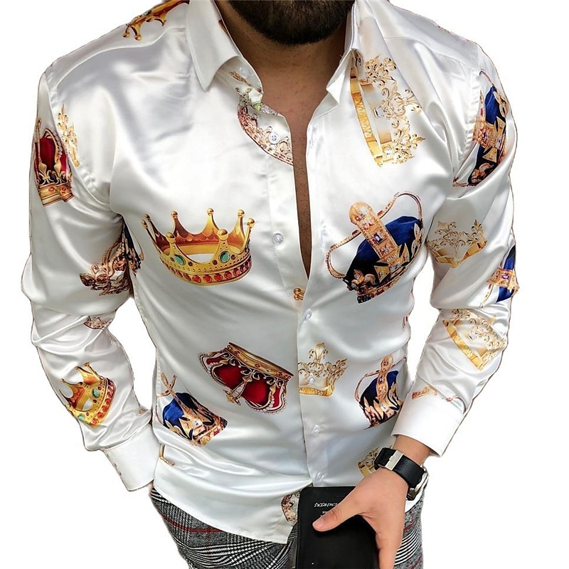 Men's Geometry Shirt Long Sleeve Fashion Streetwear Designer Outdoor Casual Daily Fall & Winter Turndown Print Button-Down White Royal Blue Blue Purple Gold2