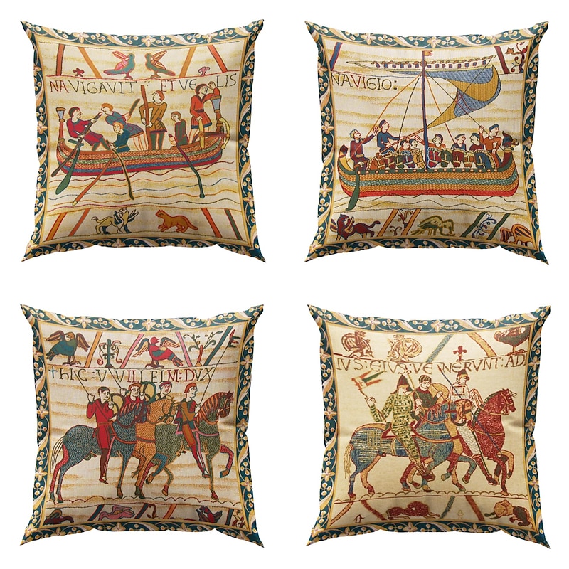 Bayeux Medieval Double Side Pillow Cover 4PC Soft Decorative Square Cushion Case Pillowcase for Bedroom Livingroom Sofa Couch Chair2