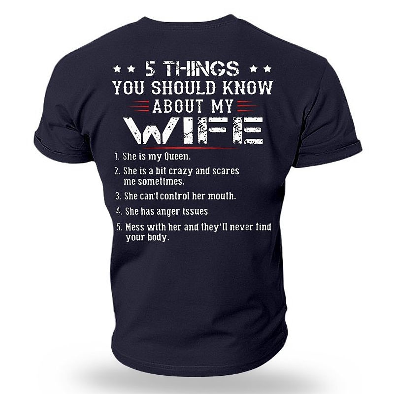 Men's Funny Graphic T-Shirt - "5 Things You Should Know About My Wife" Husband Gift Tee2