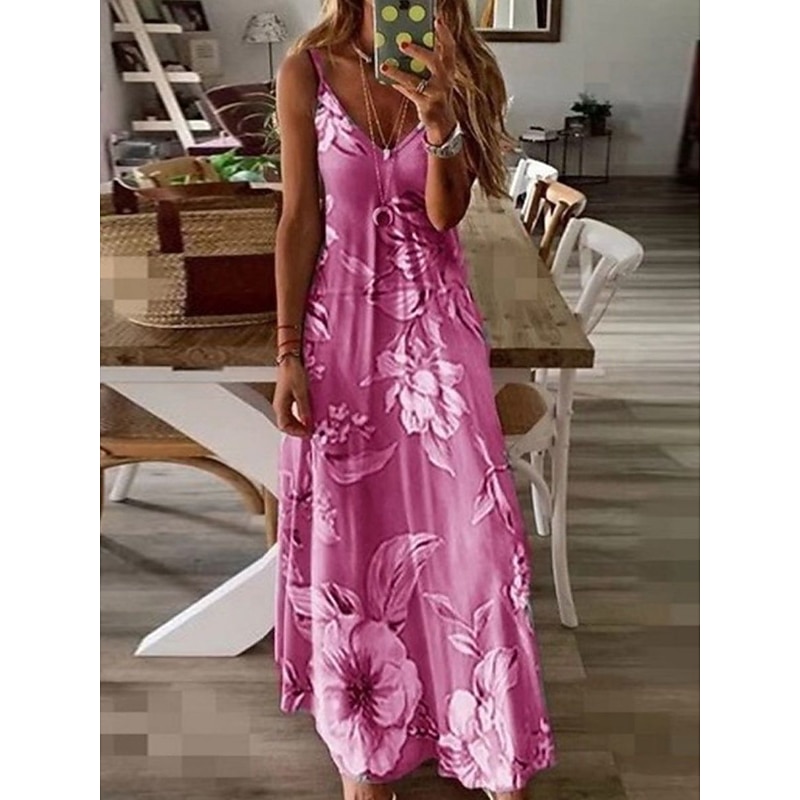 Women's Maxi Dress Sundress A Line Dress Floral Dress Fashion Modern Casual Vacation Casual Daily Regular Fit Floral Sleeveless V Neck Pink Blue Purple Fuchsia Summer Spring3