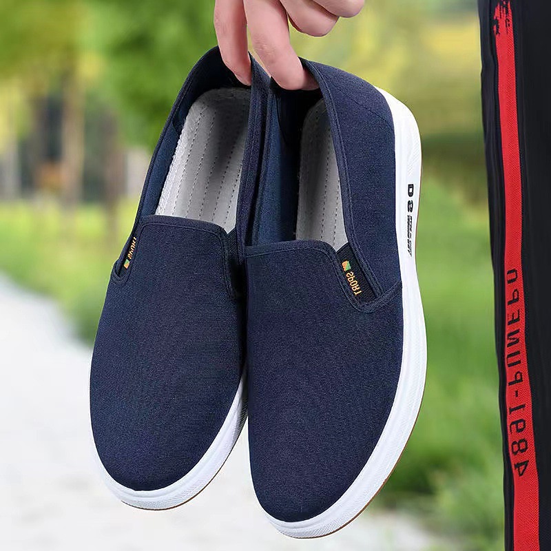 Men's Navy Blue Canvas Slip-On Shoes – Lightweight Casual Loafers with White Sole for Walking, Travel, and Daily Wear2