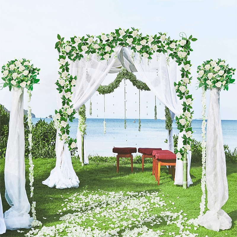 1/3/5Pcs 240Cm/94“ Artificial Flower Fabric Modern Contemporary Vine Wall Flower Vine Wedding Party Decoration,Fake Flowers For Wedding Arch Garden Wall Home Party Hotel Office Arrangement Decoration2