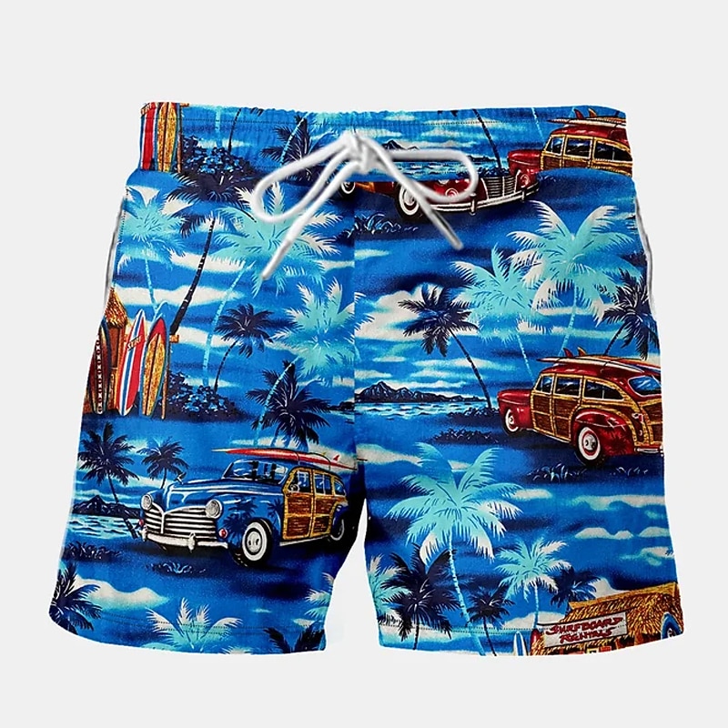Men's Car Coconut Tree Graphic Prints Swim Shorts Board Shorts Swimming Trunks Mid Waist Hawaiian Boho Casual Daily Holiday Drawstring with Mesh lining Elastic Waist Designer Clothing Apparel2