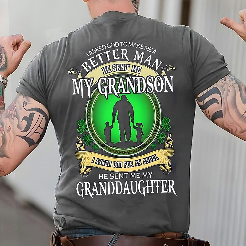 Men's Grandfather T-Shirt: 'Better Man, Grandson, Angel, Granddaughter' Family Love Graphic Tee