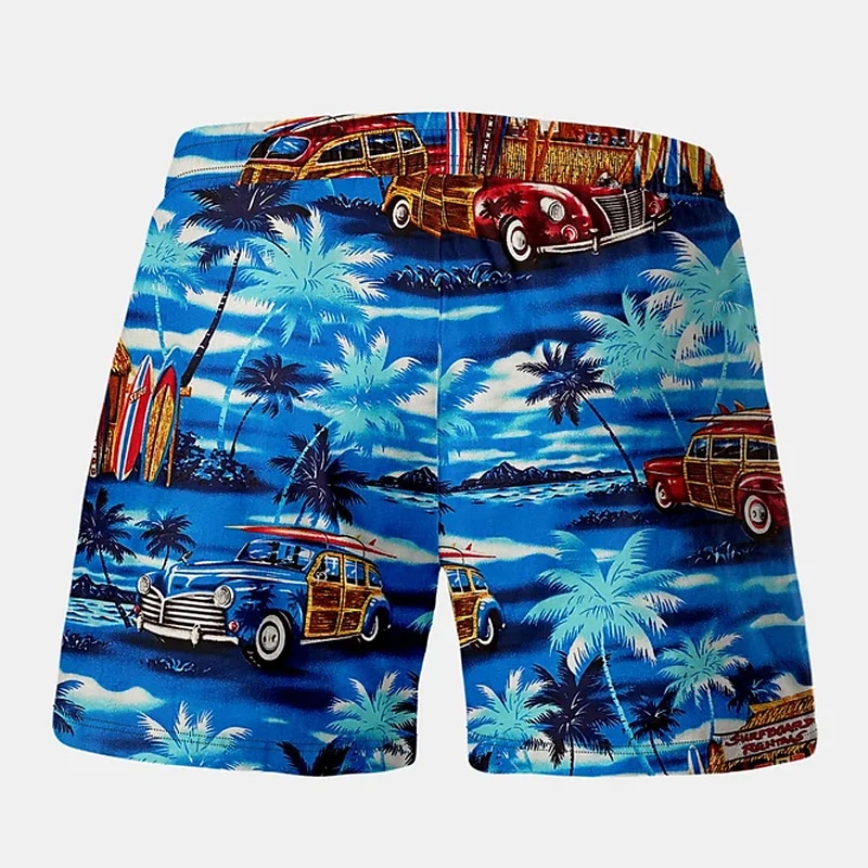 Men's Car Coconut Tree Graphic Prints Swim Shorts Board Shorts Swimming Trunks Mid Waist Hawaiian Boho Casual Daily Holiday Drawstring with Mesh lining Elastic Waist Designer Clothing Apparel3