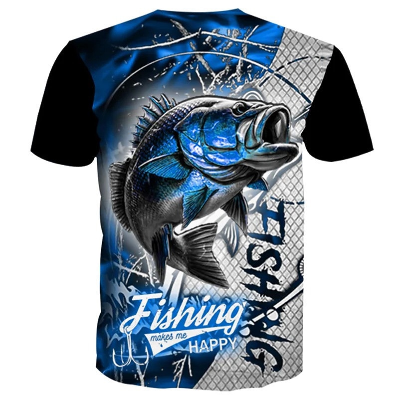 Men's Graphic Fishing T Shirt Tee Short Sleeve T shirt 3D Print Crew Neck Shirt Vintage Fashion Designer Outdoor Casual Daily Blue Spring & Summer Clothing Apparel S M L XL 2XL 3XL2