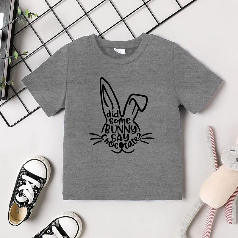 Cotton Easter Kids Boys Easter cotton T shirt Tee Heart Letter Short Sleeve Crewneck Cotton Children Top Casual Fashion Daily Summer Gray 3-12 Years