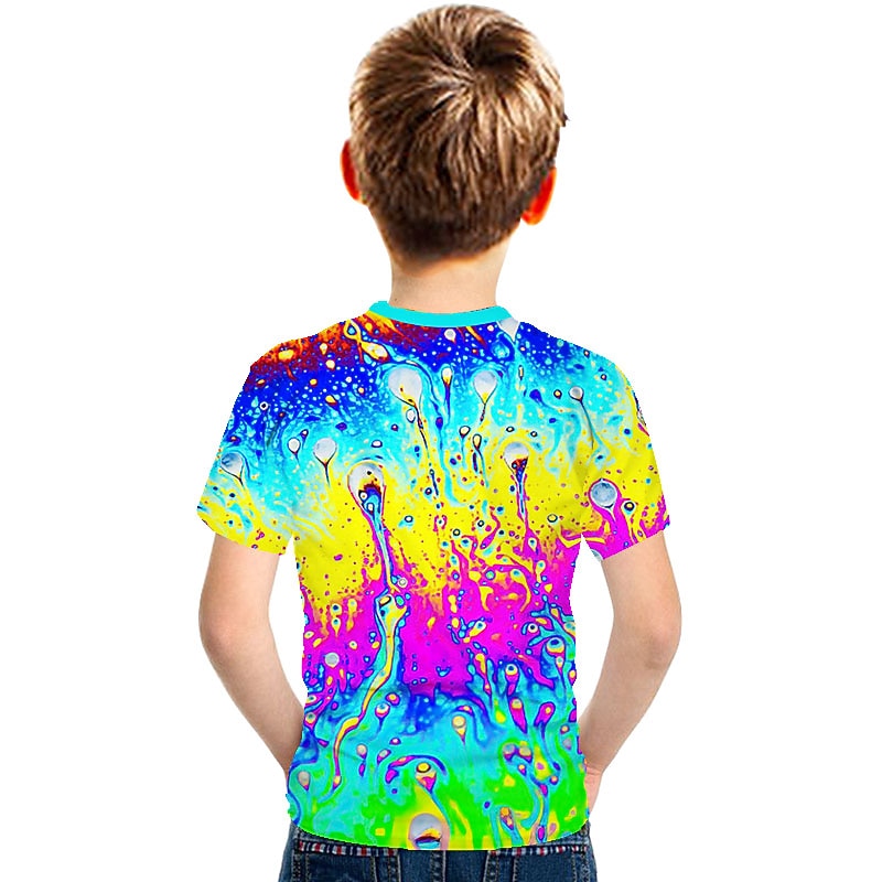 Rainbow Colorful Multi-ink Kids Short Sleeve T-shirt Fashion 3d Printed Colorful Shirts For Boys And Girls2