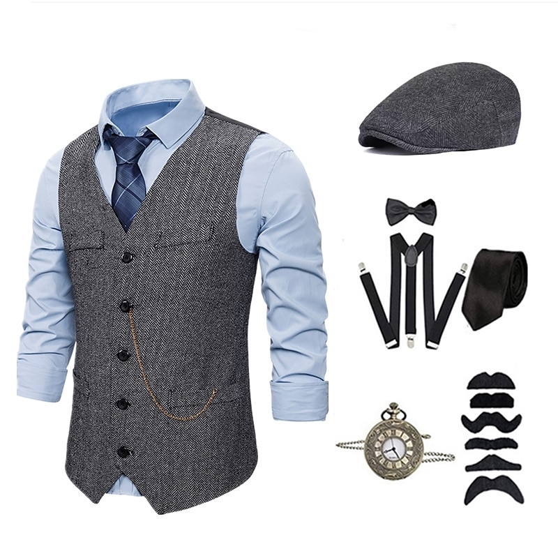 Vintage 1920s Outfits Party Costume The Great Gatsby Fancy Dress Men's Party Formal Evening Party & Evening Adults' Cravat Vest Hat All Seasons2