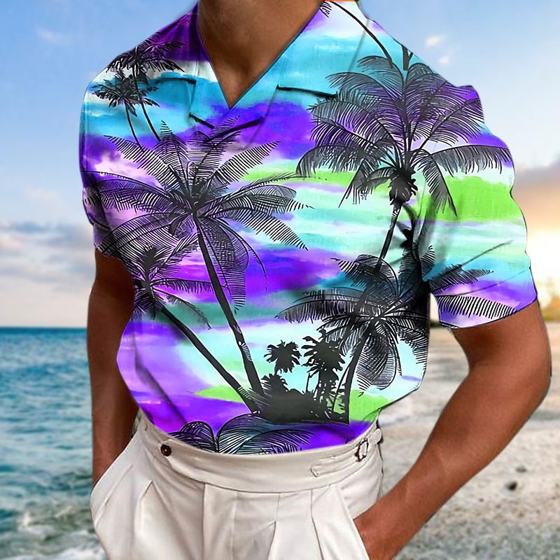 Men's Coconut Tree Graphic Prints Sunset Polo Shirts Hawaiian Polo Shirts Golf Shirt Short Sleeves Shirt Cuban Collar Outdoor Street Yellow Red Blue Purple Green Print Clothing Apparel Fashion3