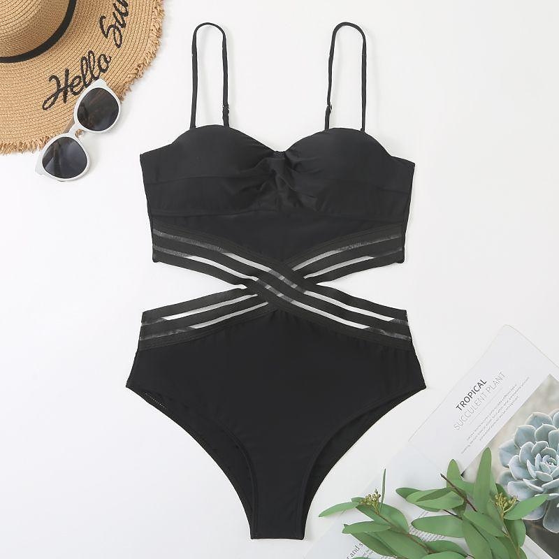 Women's Normal Swimwear One Piece Monokini wrap Swimsuit Cut Out Beach Wear Summer Plain Sleeveless Bathing Suits3
