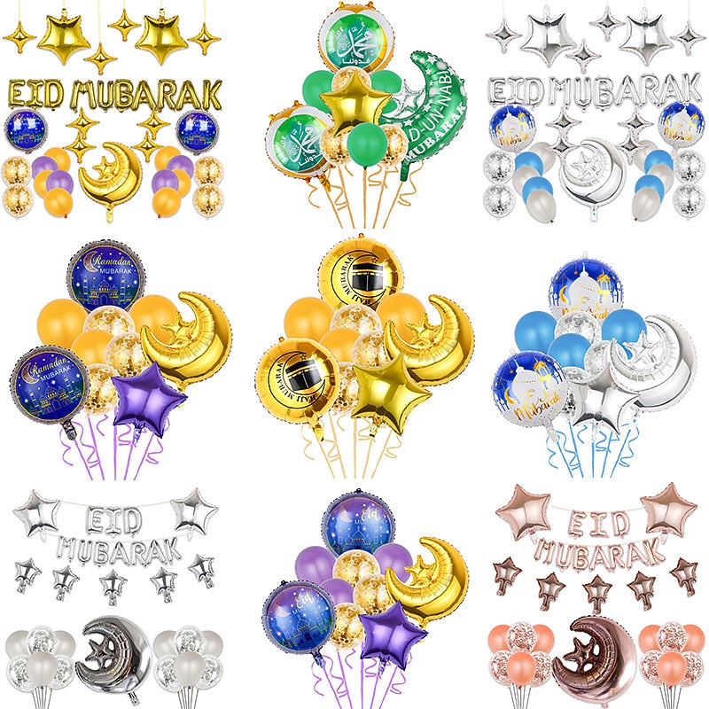 Ramadan Festival EID MUBARAK Aluminum Film Balloon Set Star Moon Decorative Arrangement Gurban Balloon Muslim