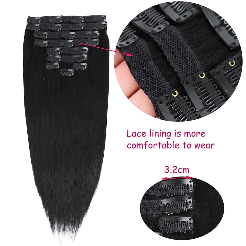 Clip in Hair Extensions Real Human Hair 9pcs 130g Jet Black Hair Extensions Straight Natural Soft Thick Remy Extensions Straight Clip in Hair Extensions Human Hair 22inch Jet Black Color4
