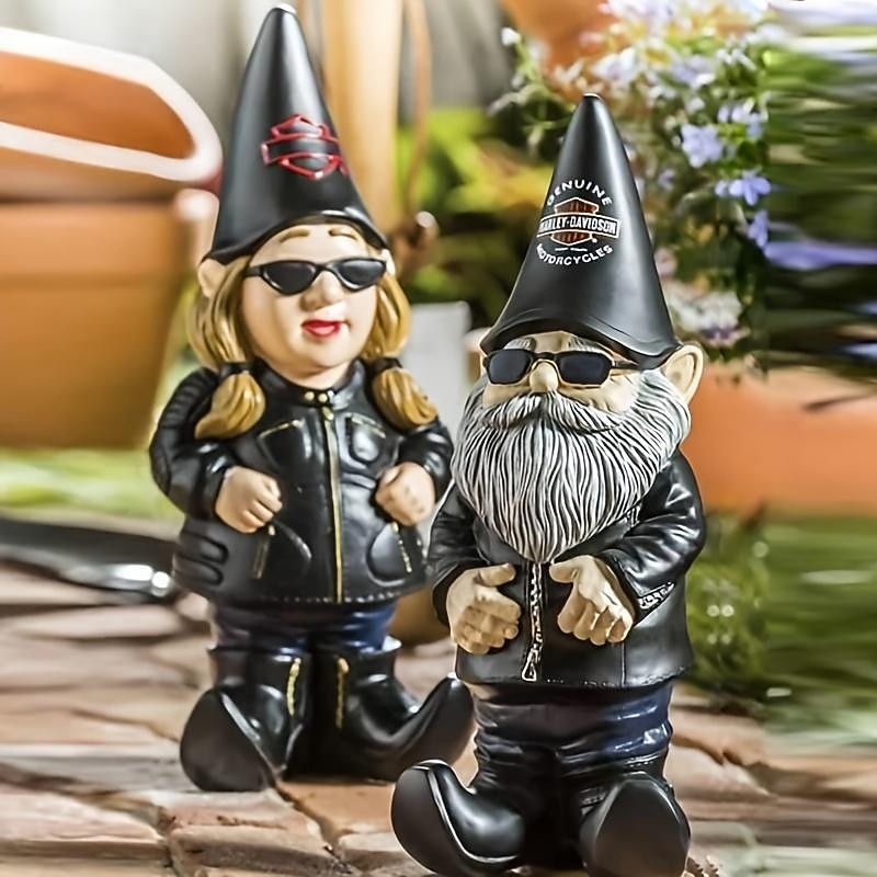 Biker Polystone Themed Garden Gnome Resin Garden Ornaments Yard Decoration Crafts