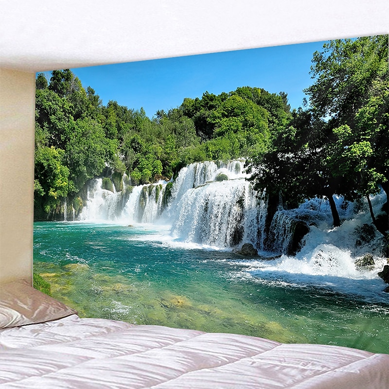 Natural Forest Waterfall Hanging Tapestry Wall Art Large Tapestry Mural Decor Photograph Backdrop Blanket Curtain Home Bedroom Living Room Decoration3