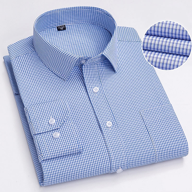 Men's Dress Shirt Collared Shirt Plaid Wedding Office / Career Light Blue Blue Sky Blue Light Purple Long Sleeve Turndown Spring &  Fall Clothing Apparel3