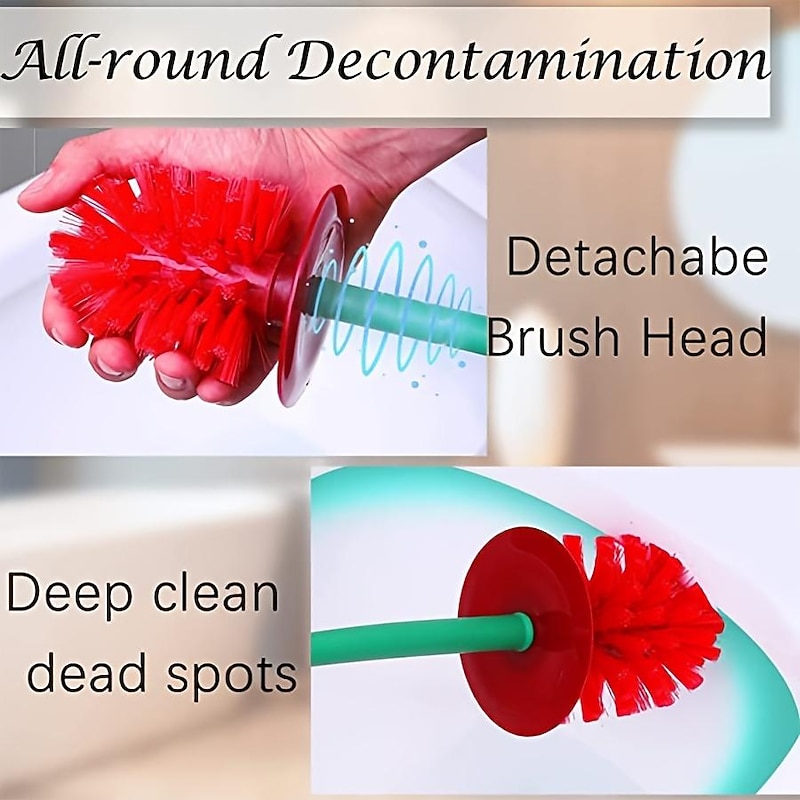 Toilet Brush with Holder, Red Cherry Shape, Long Handle Bathroom Cleaning Tool, Thick Bristles for Deep Cleaning, Rust-Resistant, Leakproof Base for Storage & Organization4