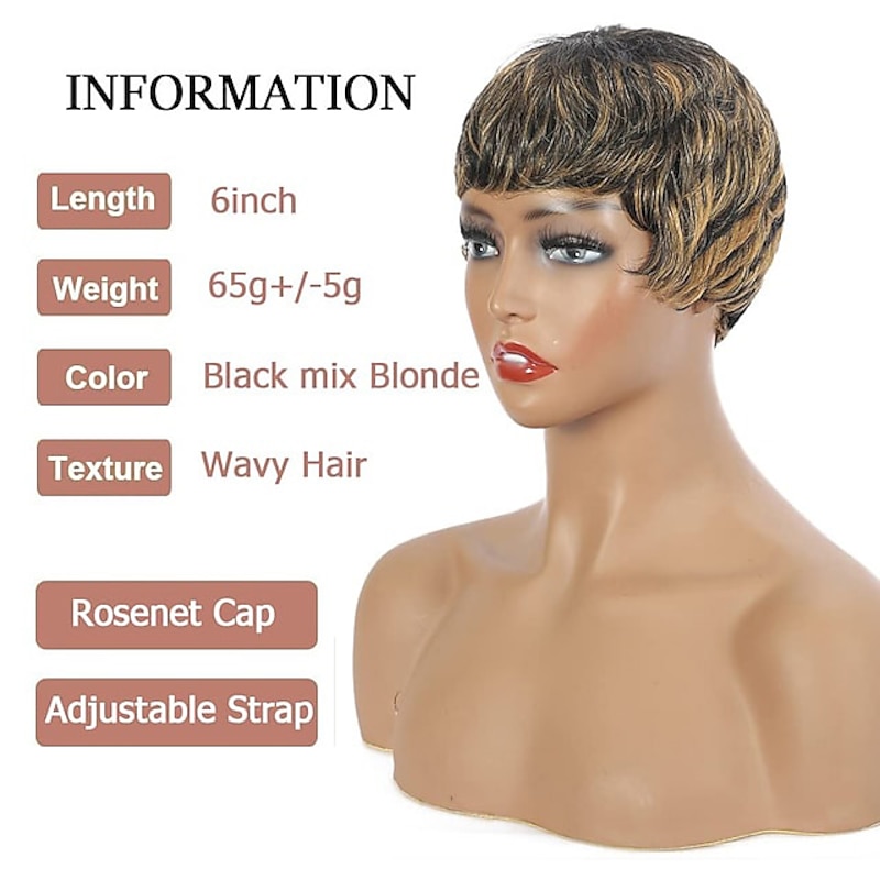 Short Pixie Cut Wig Synthetic Hair for Black Women Natural Hair Wig Cute Cheap Wig for Party Black mix Blonde3