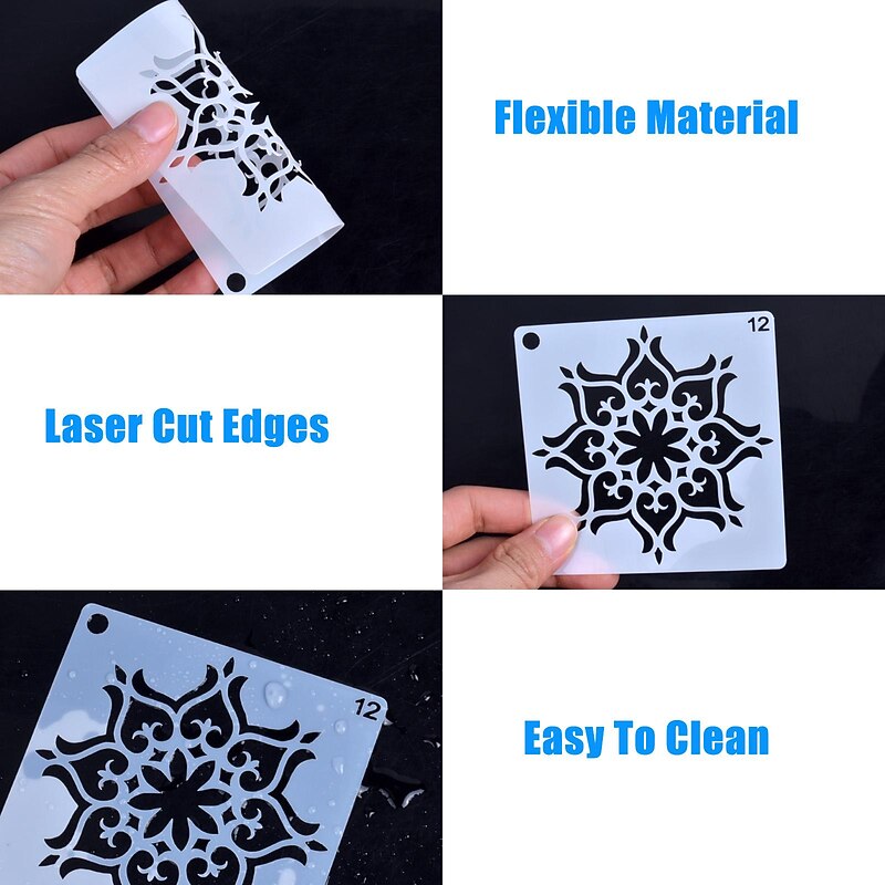 36pcs Templates Stencil Set, Reusable Craft Stencils, Mandala Stencils, Laser Cutting Painting Stencils For DIY Painting Art Scrapbook, Wood, Paper, Furniture, Door, Floor Wall, 9x9cm(3.5*3.5in)4