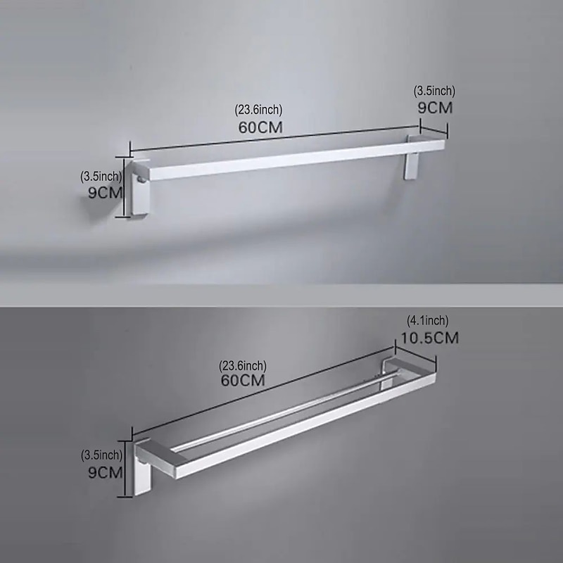 Towel Bar Wall Mounted 60cm Aluminum Towel Holder for Bathroom Aluminum Bathroom Hardware Single/Double Type Towel Rack(Silver/Black/Grey)2