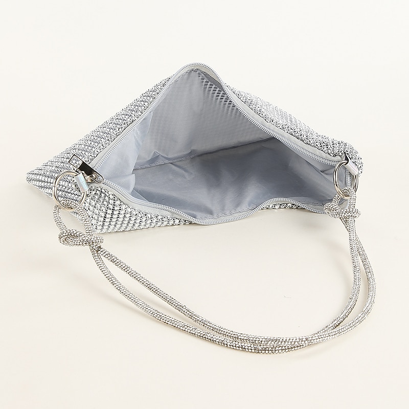 Women's Silver Rhinestone Shoulder Bag – Sparkly Hobo Purse with Knot Strap for Evening Parties, Weddings, and Night Out2