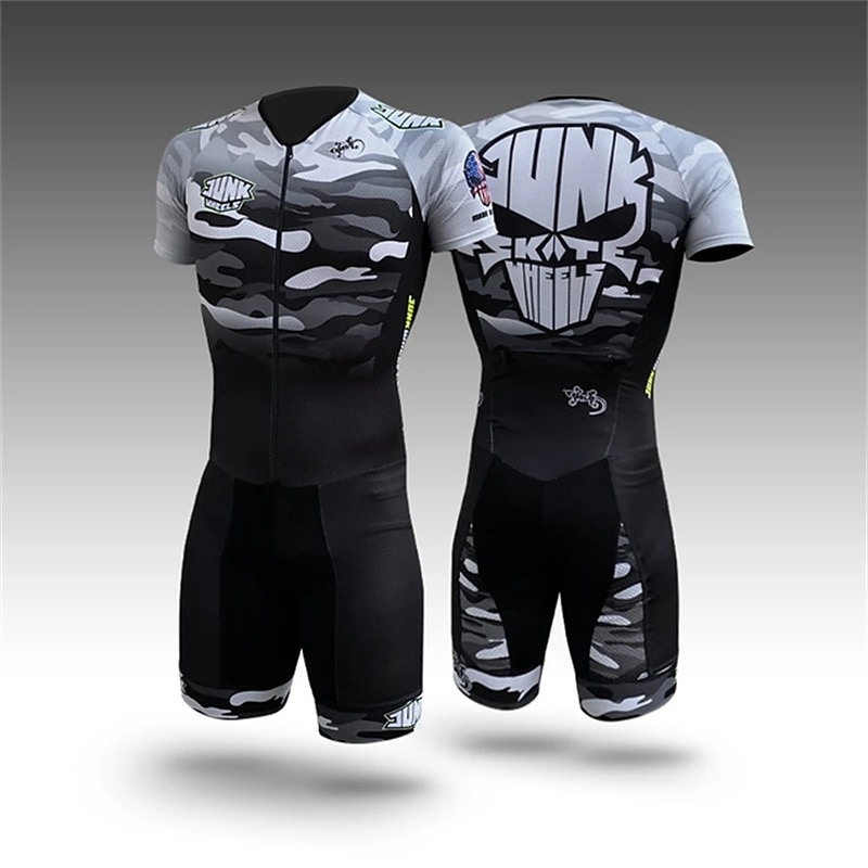 Men's Triathlon Tri Suit Short Sleeve Triathlon Silver Light Yellow Dark Grey Graphic Bike Lycra Sports Graphic Clothing Apparel