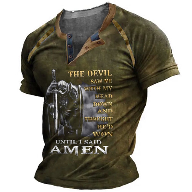 Men's Halloween Graphic Color Block Knights Templar Henley Shirt Tee Short Sleeve 3D Print Vintage Fashion Designer Outdoor Casual Daily Summer Black Brown Green Dark Blue Henley Henley T-Shirt3