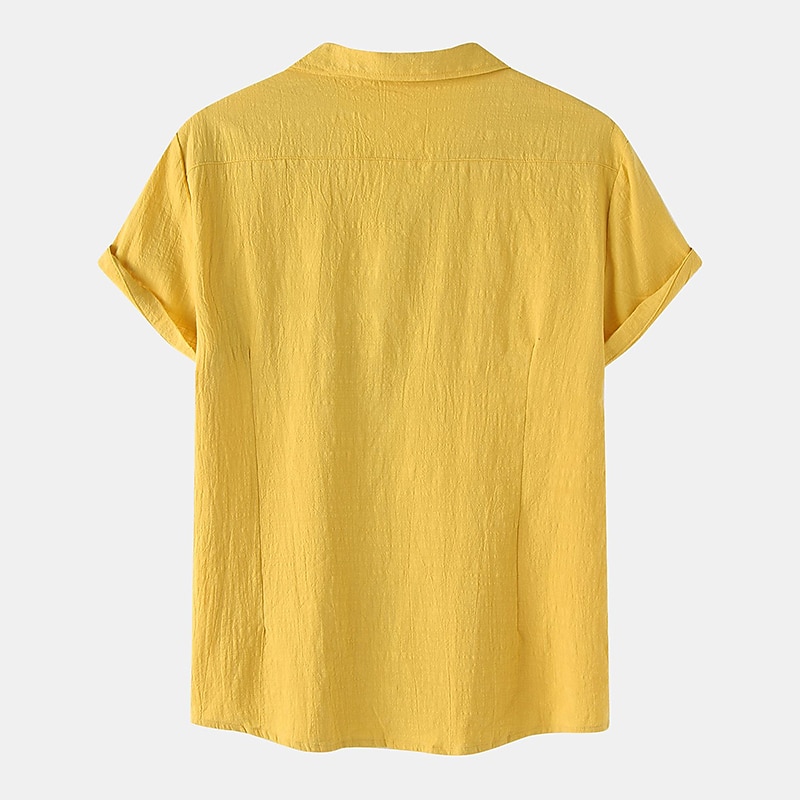 Men's Cotton Linen Shirt White Cotton Shirt Summer Shirt Casual Shirt Cuban Collar Shirt Plain Vacation Hawaiian Black White Yellow Green Short Sleeve Lapel Spring & Summer Clothing Apparel Pocket2