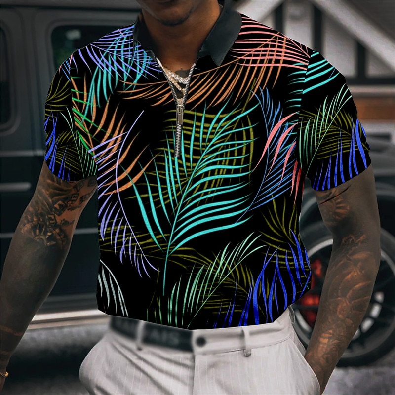 Men's Palm Tree Hawaiian Polo Shirts Golf Shirt Short Sleeve Polo Shirts Collared Shirts Casual Beach Wear Vacation Wear Tropical Wear Party Outfits 3D Print Quarter Zip Polo Yellow Red Blue2