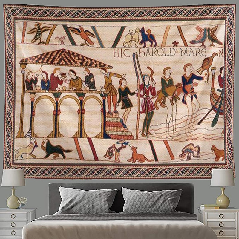 Bayeux Medieval Tapestry Middle Age Tapestry Wall Art Decor Photograph Backdrop Blanket Curtain Home Bedroom Living Room Decoration4