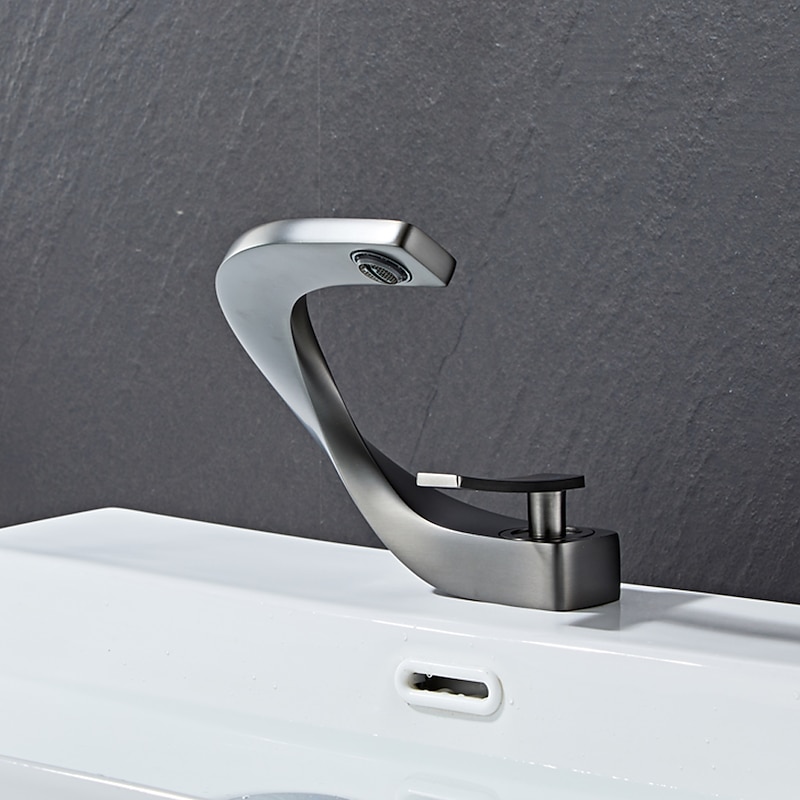 Bathroom Sink Mixer Faucet, Mono Wash Basin Single Handle Basin Taps Washroom, Monobloc Vessel Water Brass Tap Deck Mounted with Hot and Cold Hose 22