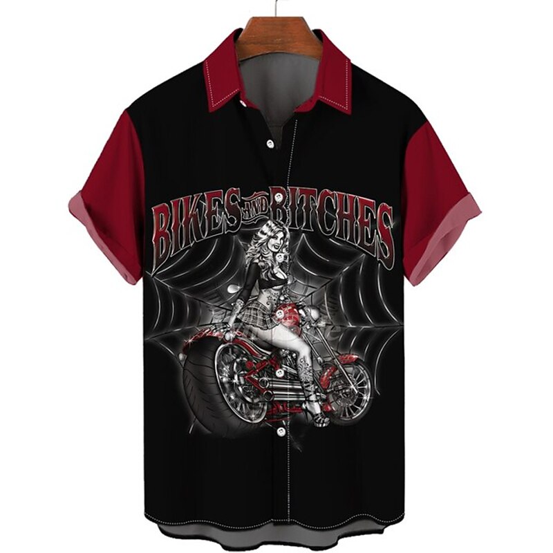 Men's Letter Portrait Pin Up Girl Shirt Summer Hawaiian Shirt Aloha Shirt Short Sleeves Shirt Turndown Vintage Tropical Fashion Street Casual Hawaiian Black Blue Khaki S M L4