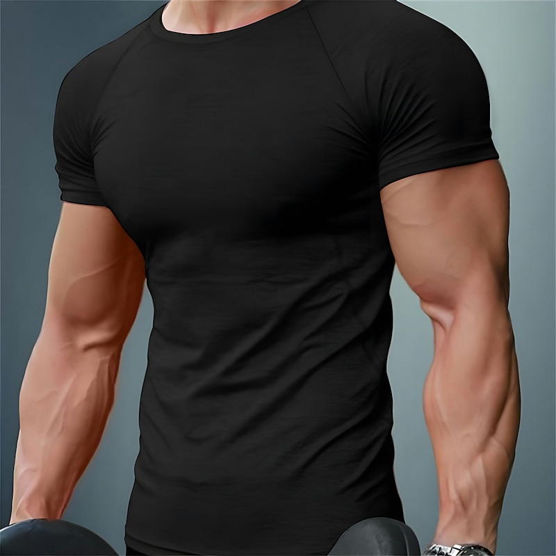 Men's T Shirt Muscle Shirt Moisture Wicking Shirts Short Sleeve Crew Neck Summer Plain Sports Fashion Lightweight Classic Style Vacation Casual Holiday Red black Black White Top Tee for Men4