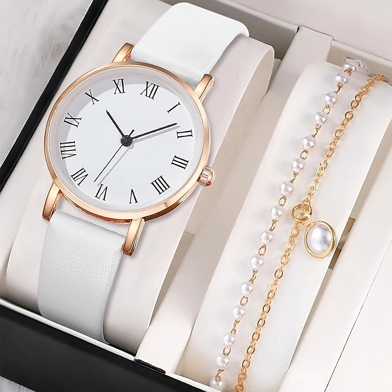 3 In 1 Women Quartz Watch Bracelet Set Fancy Women Leather Strap Watches Jewelry Sophisticated Women Wristwatches Casual Dress Clock