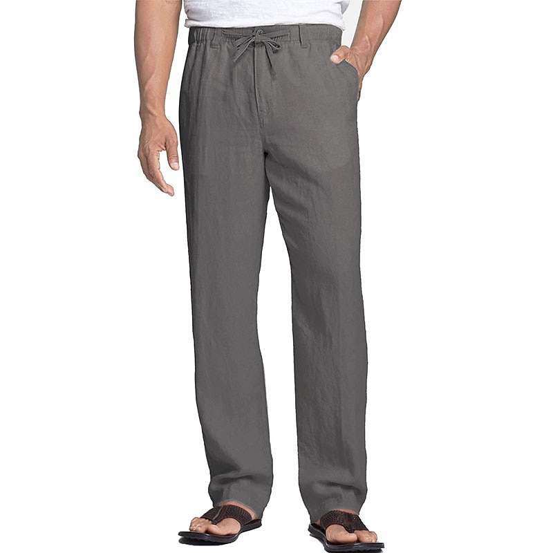 Men's Linen Pants Trousers Summer Pants Beach Pants Casual Pants Pocket Elastic Waist Plain Comfort Breathable Outdoor Daily Going out Fashion Casual Black White3