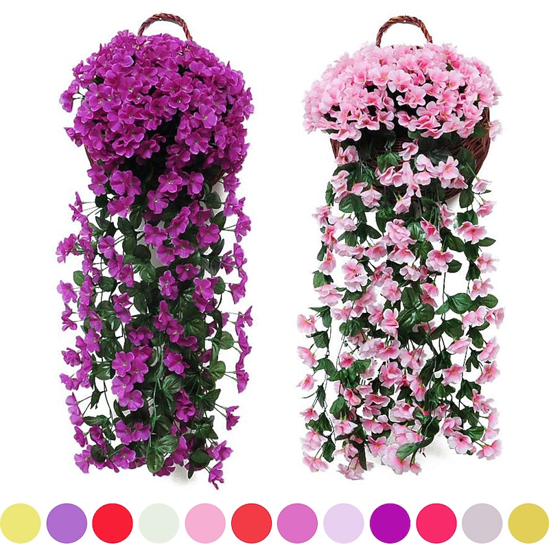Vivid Artificial Hanging Orchid Bunch Simulation Flower Vine Violet Hanging Flower Vine Wall Hanging Orchid Hanging Basket Flower Balcony Home Decoration Flower Wall For Wedding Garden Decoration2